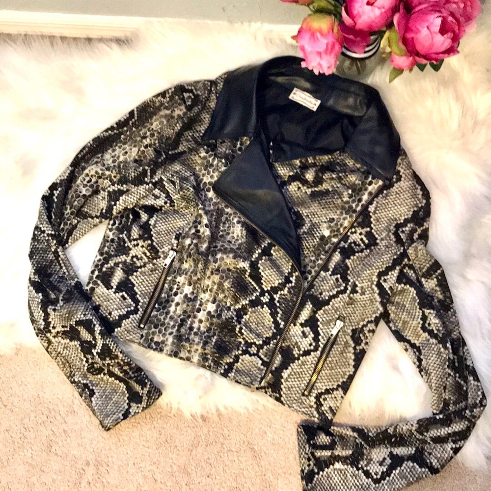 Faux Leather Snakeskin Python Crop Jacket - image 1